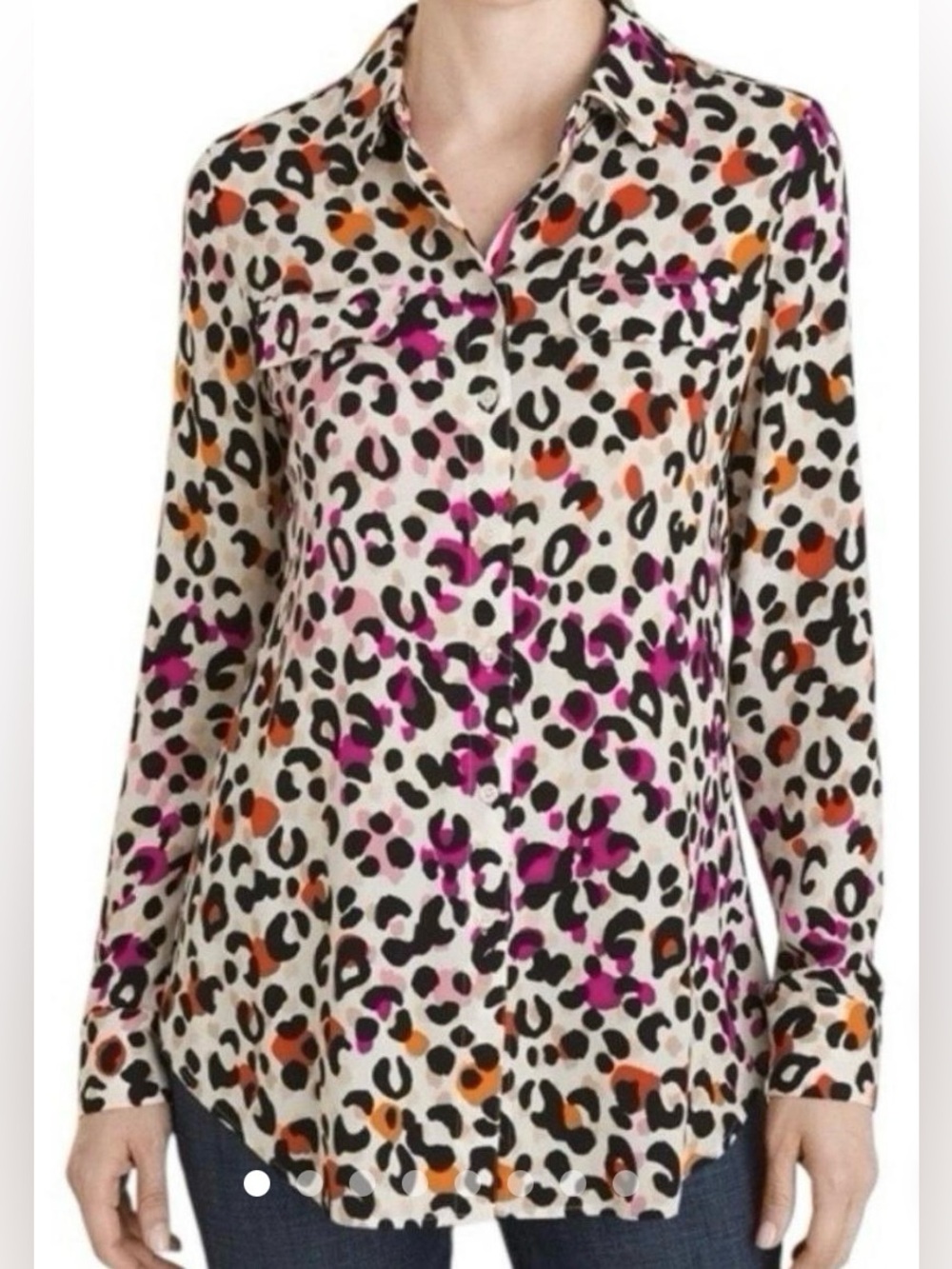 Chico's Leopard Print Long Sleeve Button Front Easy Shirt Size 3 (16/18)Colorful